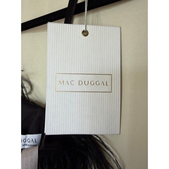 Mac Duggal 68147 One Shoulder Draped Length Dress Feather Trim Black Size 10 NWT - Picture 12 of 16